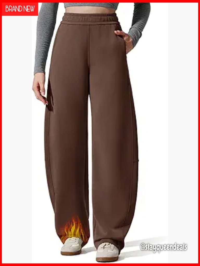 Fleece Lined Baggy Barrel Sweatpants Wide Leg Casual Pants With Pockets